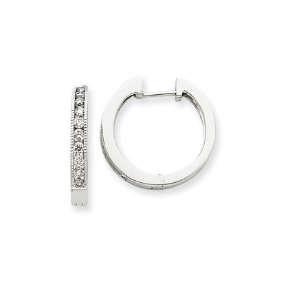 14k White Gold Real Diamond Hoop Earrings