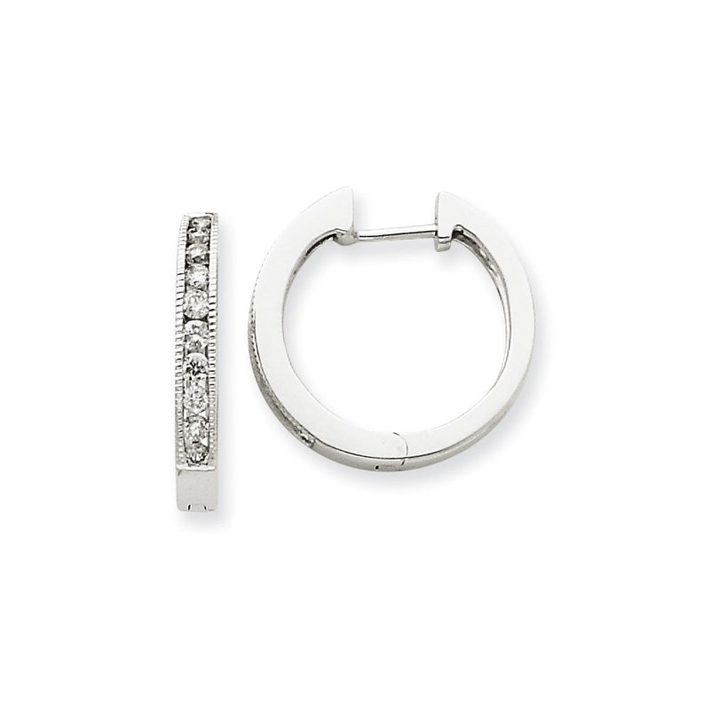 14k White Gold Real Diamond Hoop Earrings