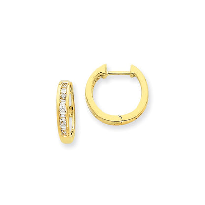 14k Yellow Gold Real Diamond Hoop Earrings