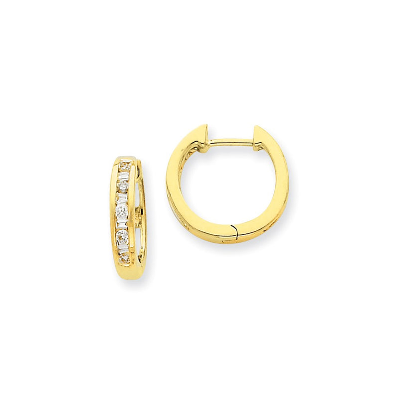14k Yellow Gold Real Diamond Hoop Earrings