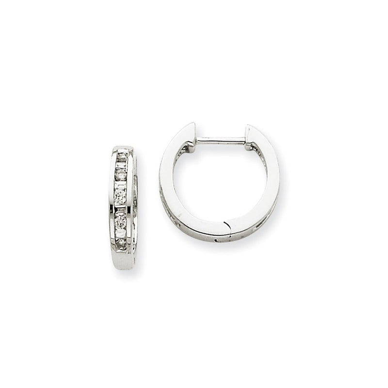 14k White Gold Real Diamond Hoop Earrings