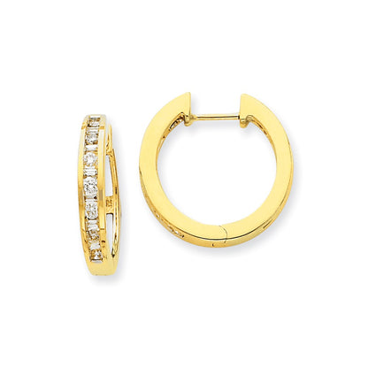 14k Yellow Gold Real Diamond Hoop Earrings