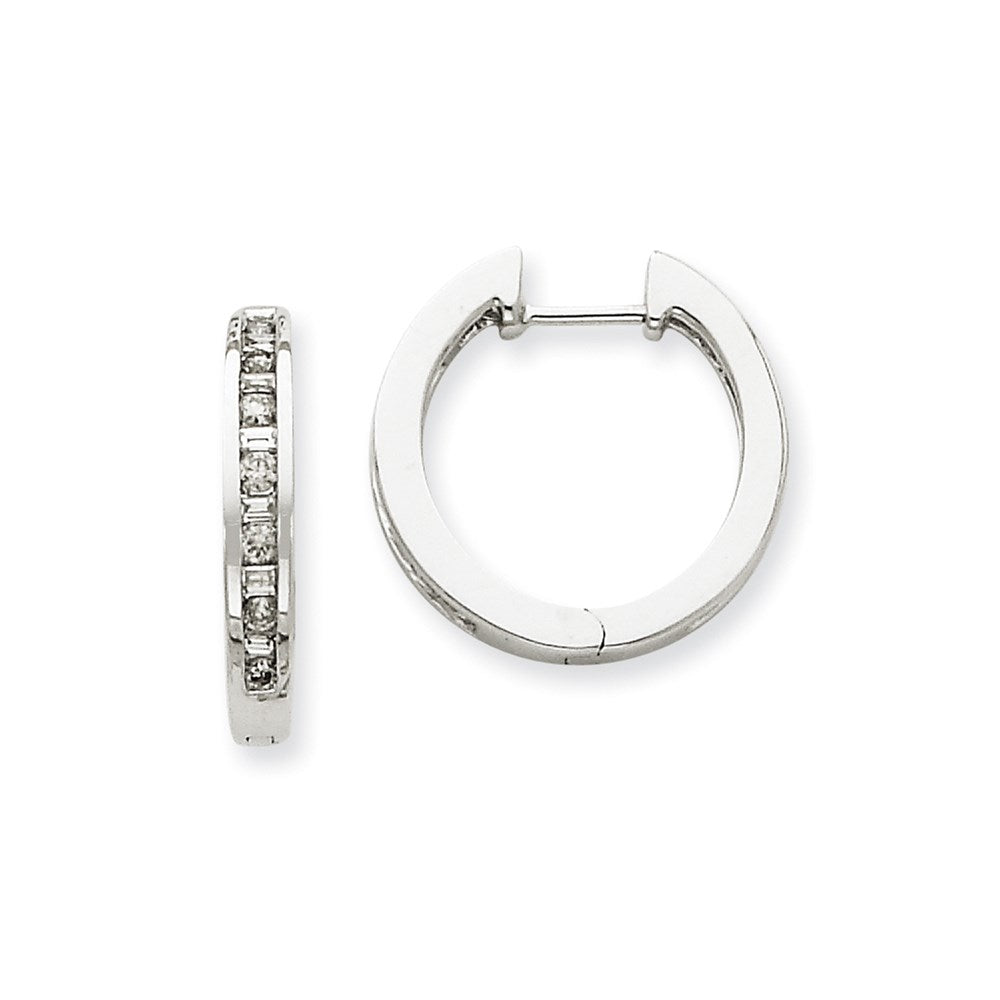 14k White Gold Real Diamond Hoop Earrings