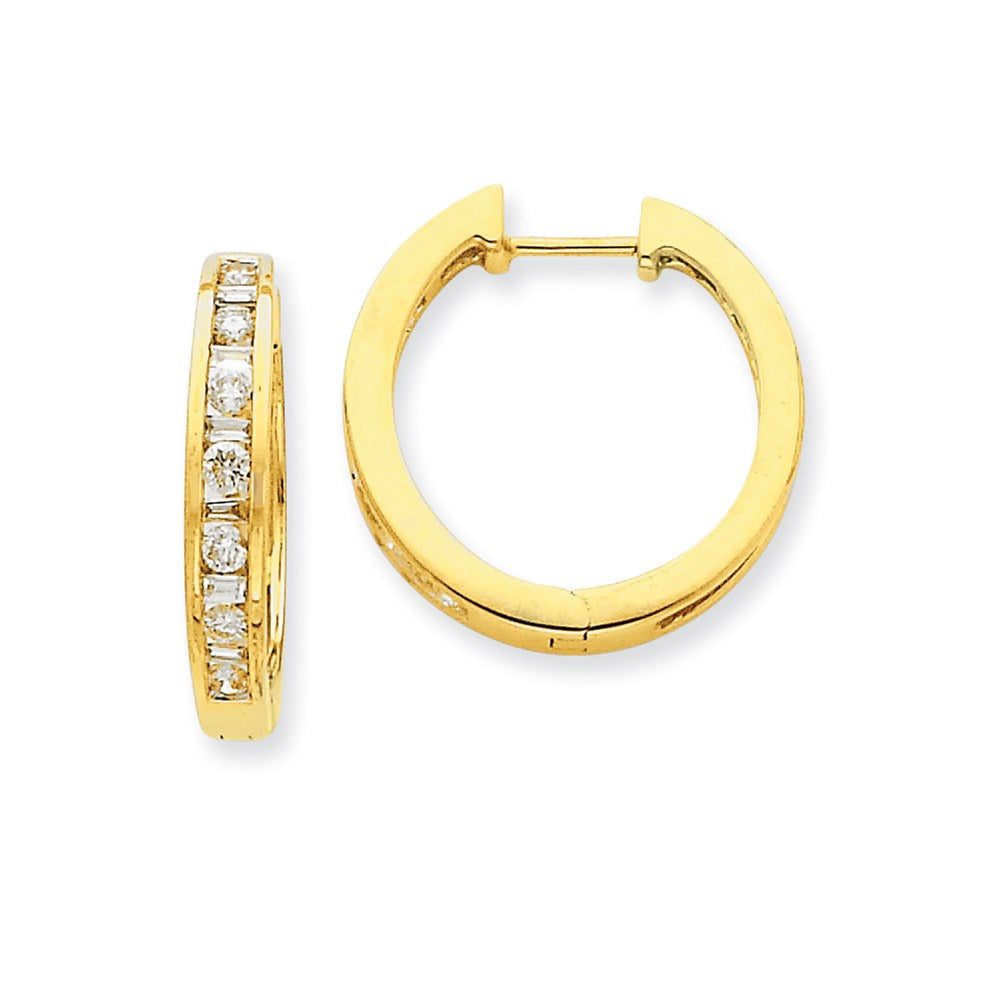 14k Yellow Gold Real Diamond Hoop Earrings