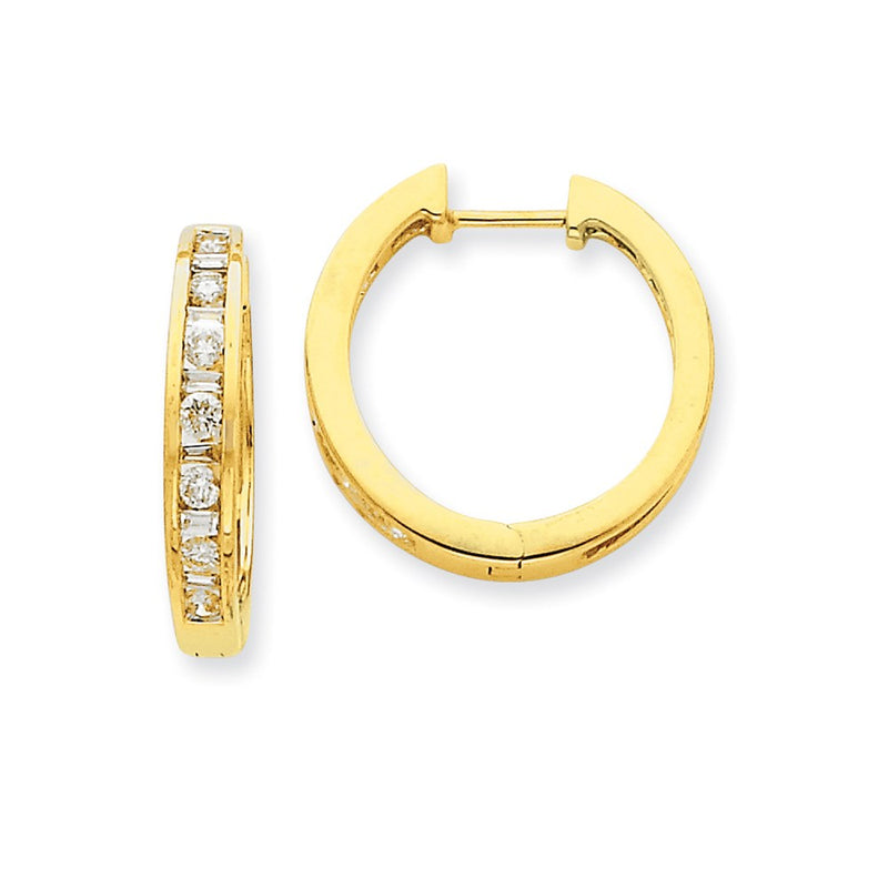 14k Yellow Gold Real Diamond Hoop Earrings