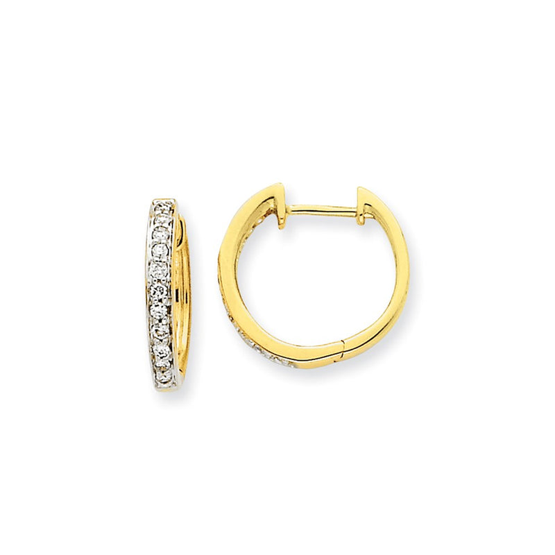14k Yellow Gold Real Diamond Hoop Earrings