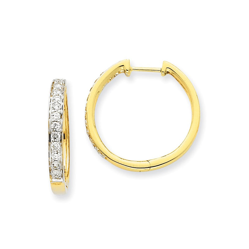 14k Yellow Gold Real Diamond Hoop Earrings