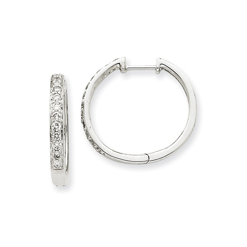 14k White Gold Real Diamond Hoop Earrings