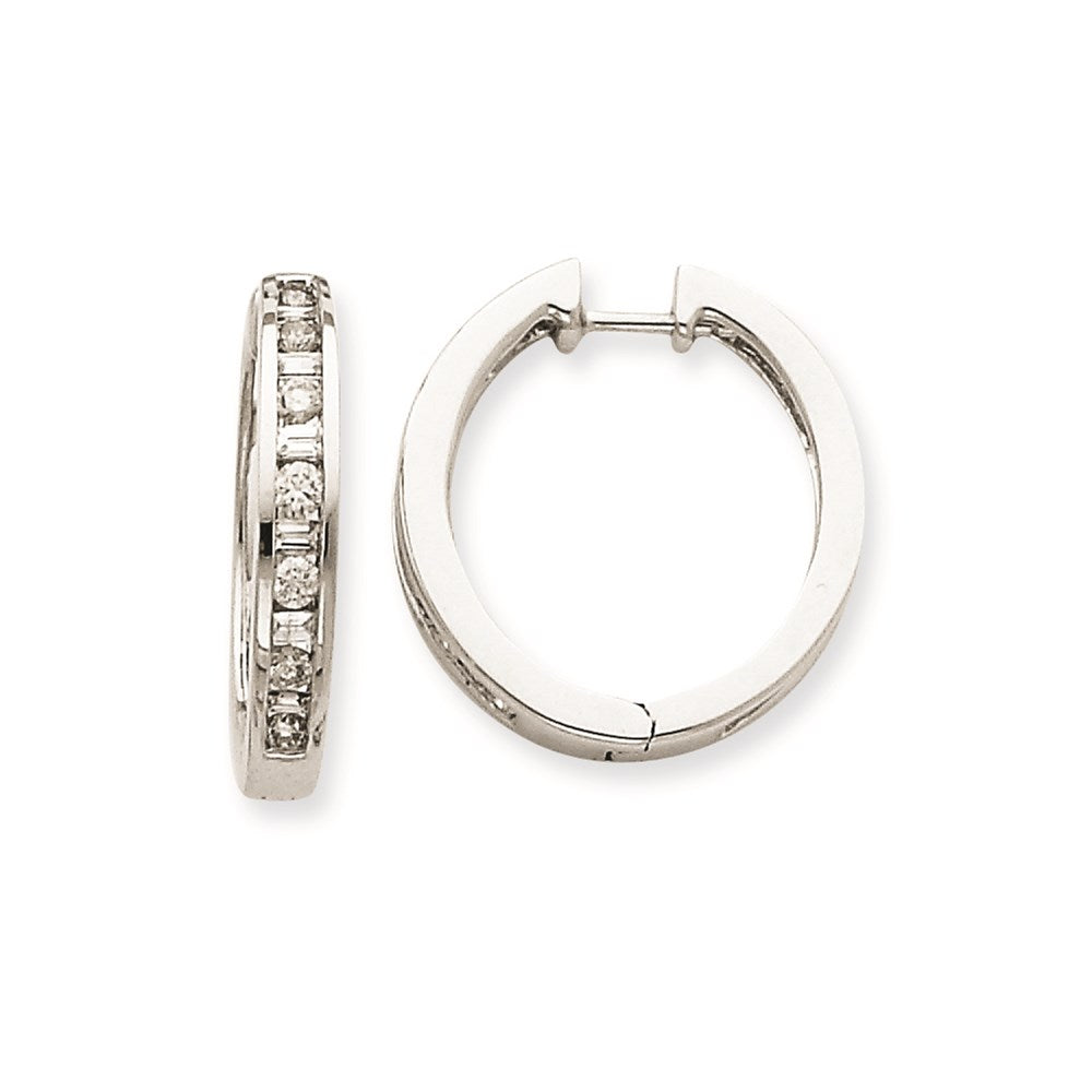 14k White Gold Real Diamond Hoop Earrings