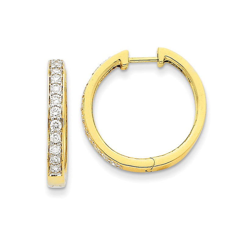 14k Yellow Gold Real Diamond Hoop Earrings