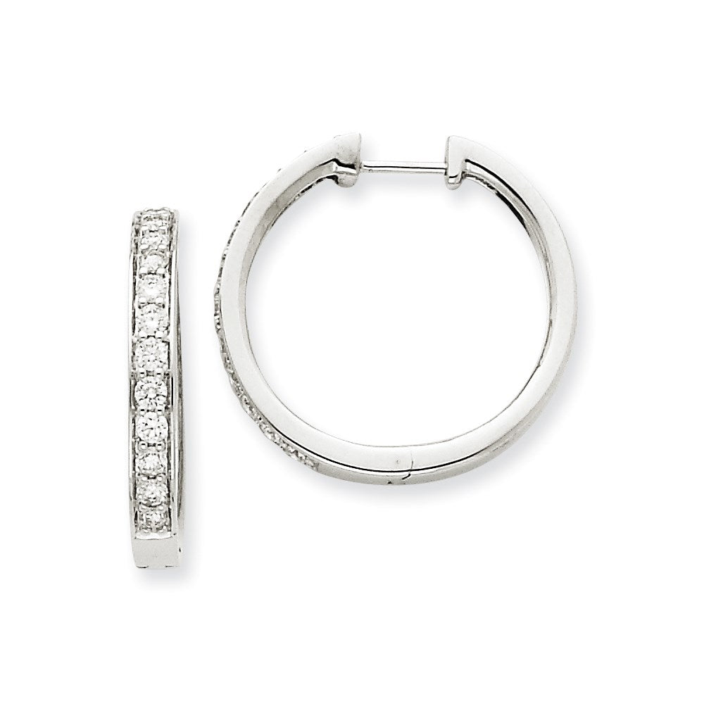 14k White Gold Real Diamond Hoop Earrings