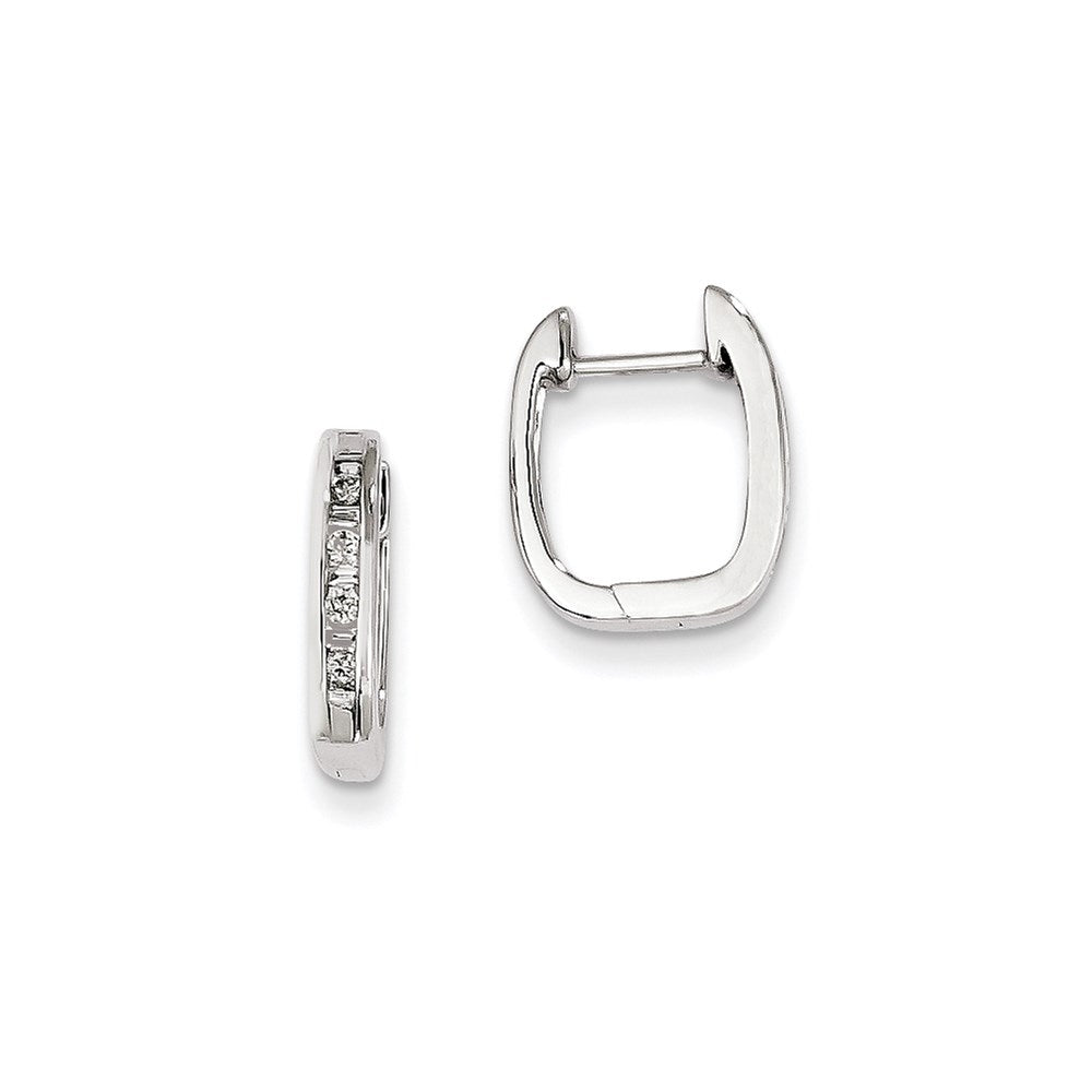 14k White Gold Real Diamond Square Hoop Earrings