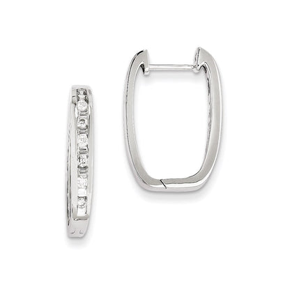 14k White Gold Real Diamond Square Hoop Earrings