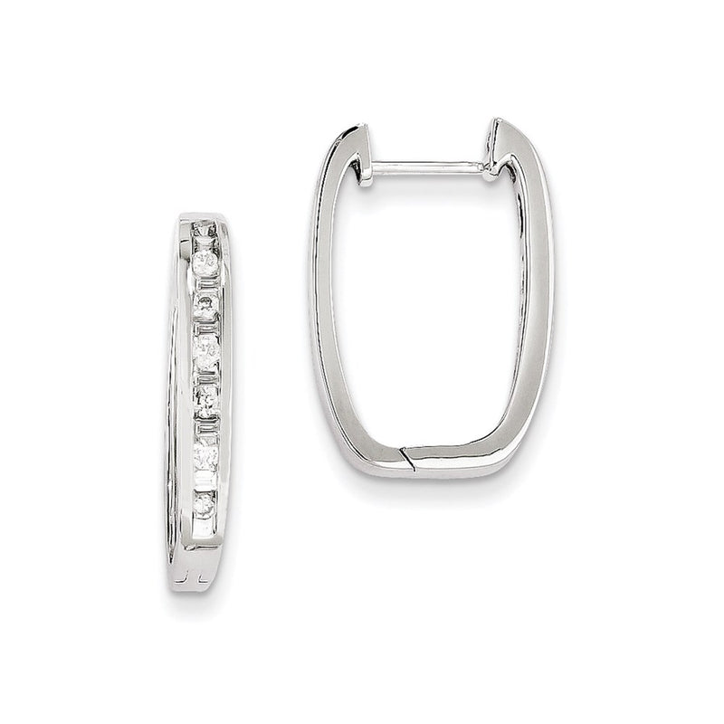 14k White Gold Real Diamond Square Hoop Earrings