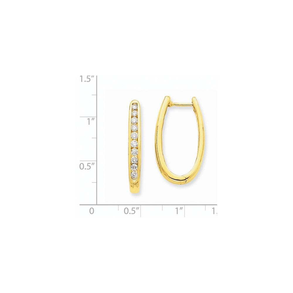 14k Yellow Gold Real Diamond Oval Hoop Earrings