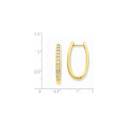 14k Yellow Gold Real Diamond Oval Hoop Earrings