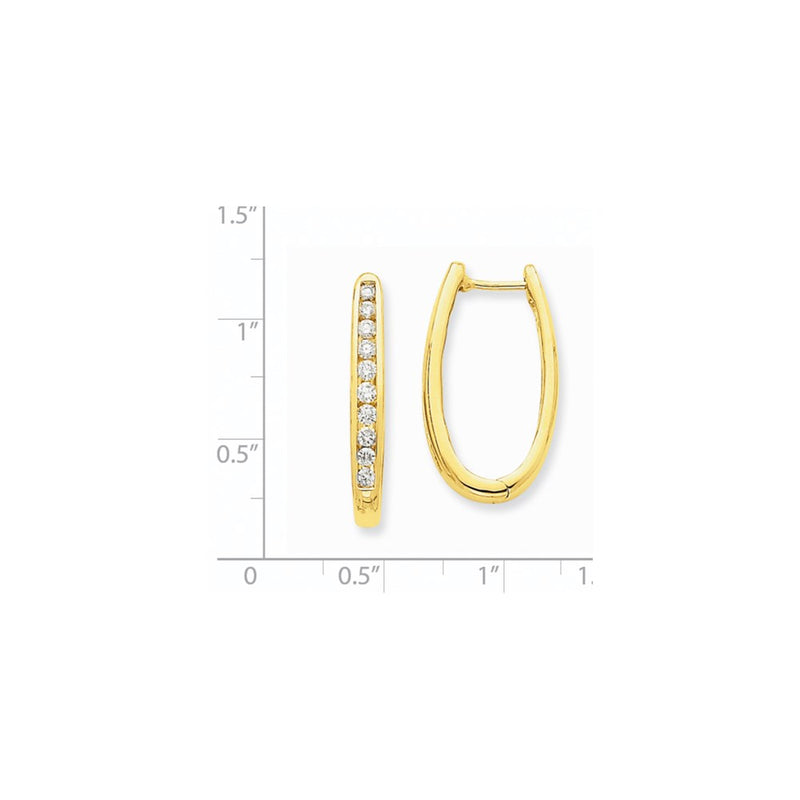 14k Yellow Gold Real Diamond Oval Hoop Earrings