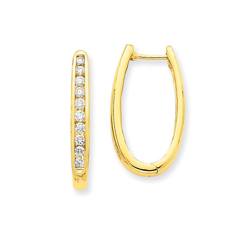14k Yellow Gold Real Diamond Oval Hoop Earrings