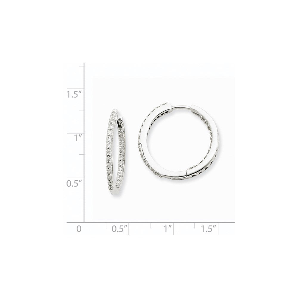 14k White Gold In & Out Real Diamond Hoop Earrings