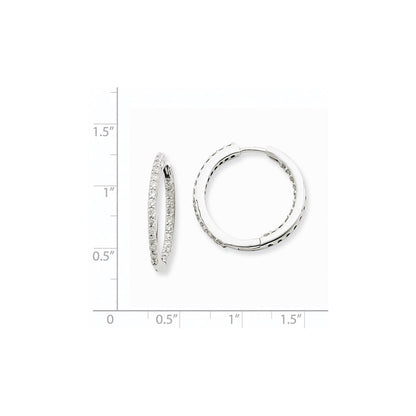 14k White Gold In & Out Real Diamond Hoop Earrings