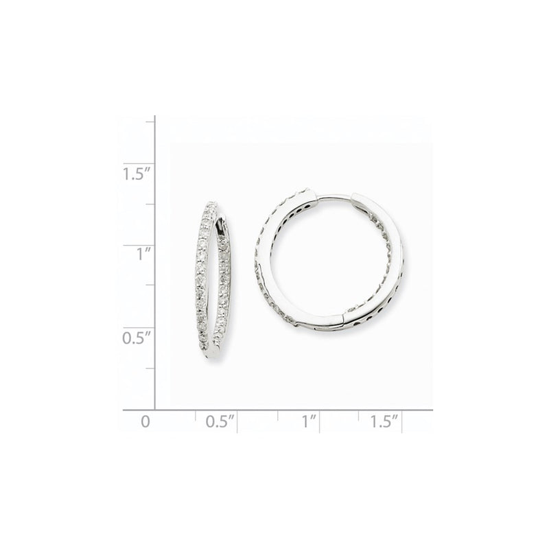 14k White Gold In & Out Real Diamond Hoop Earrings