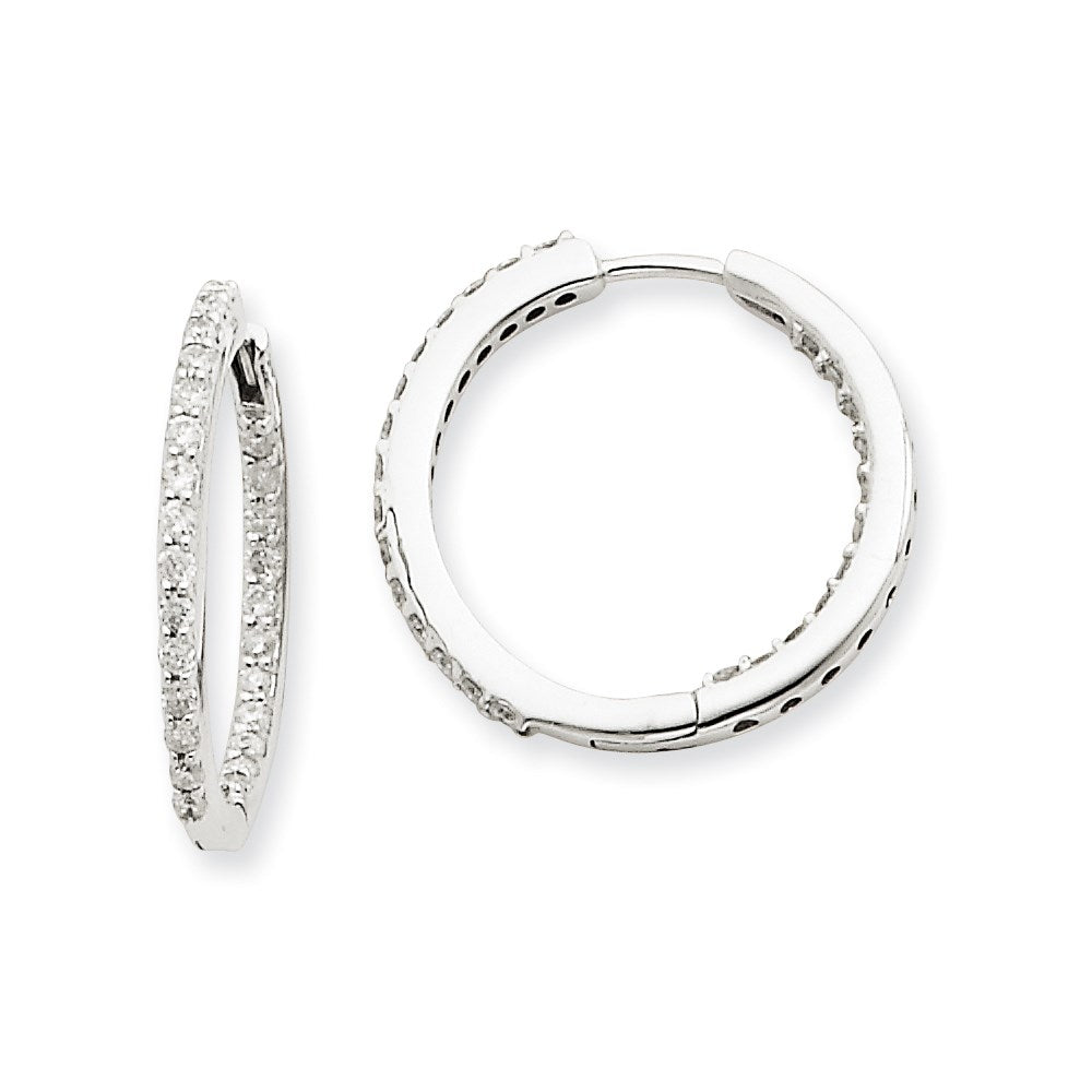 14k White Gold In & Out Real Diamond Hoop Earrings