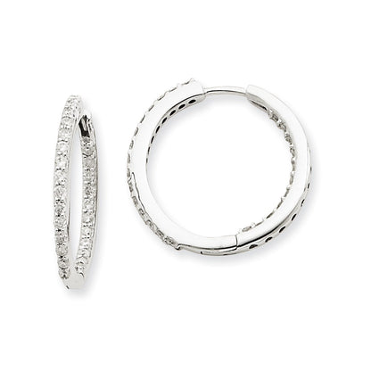 14k White Gold In & Out Real Diamond Hoop Earrings