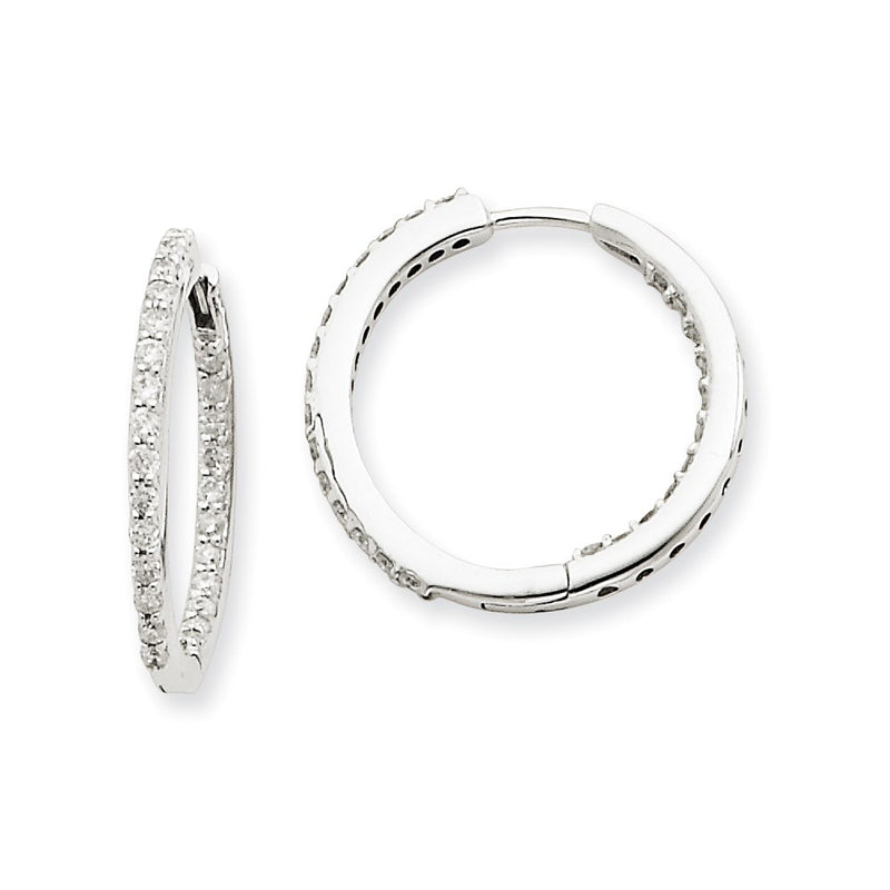 14k White Gold In & Out Real Diamond Hoop Earrings