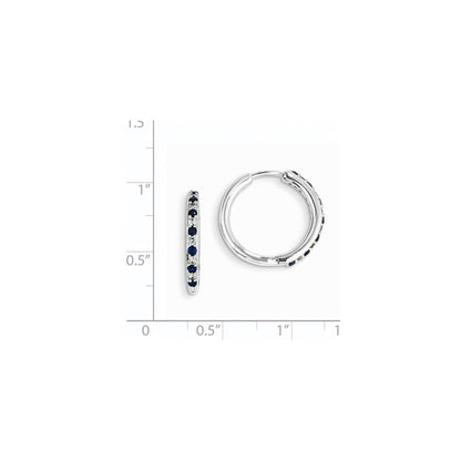 14k White Gold Real Diamond & Sapphire Hinged Hoop Earrings
