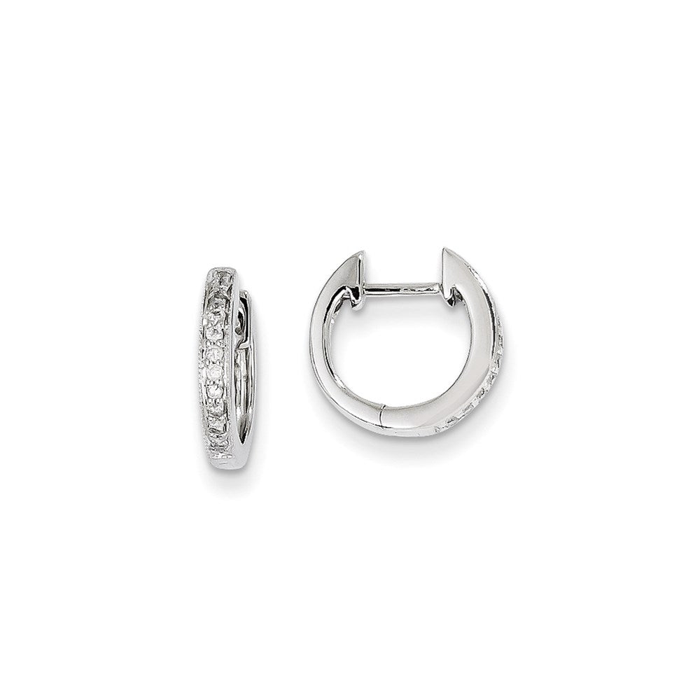 14k White Gold AA Real Diamond Hinged Hoop Earrings