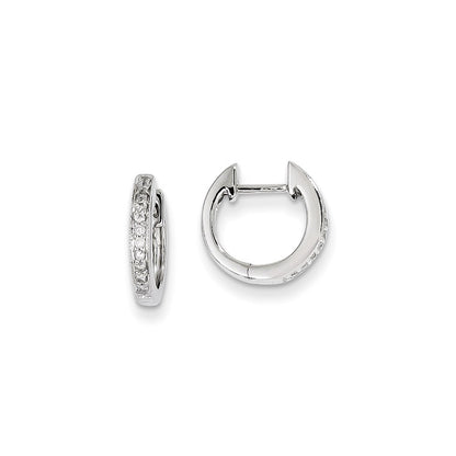 14k White Gold AA Real Diamond Hinged Hoop Earrings