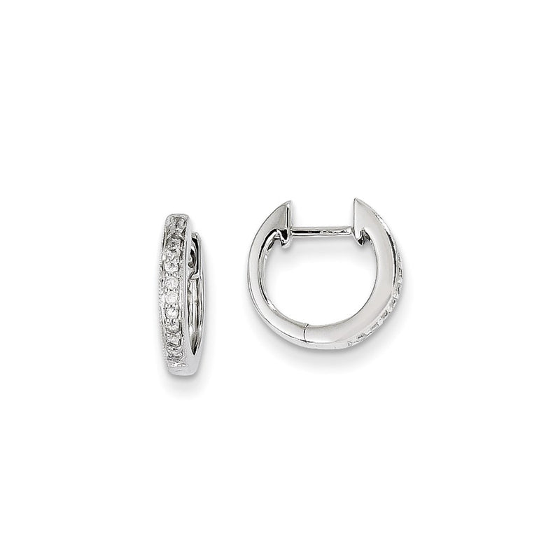 14k White Gold AA Real Diamond Hinged Hoop Earrings