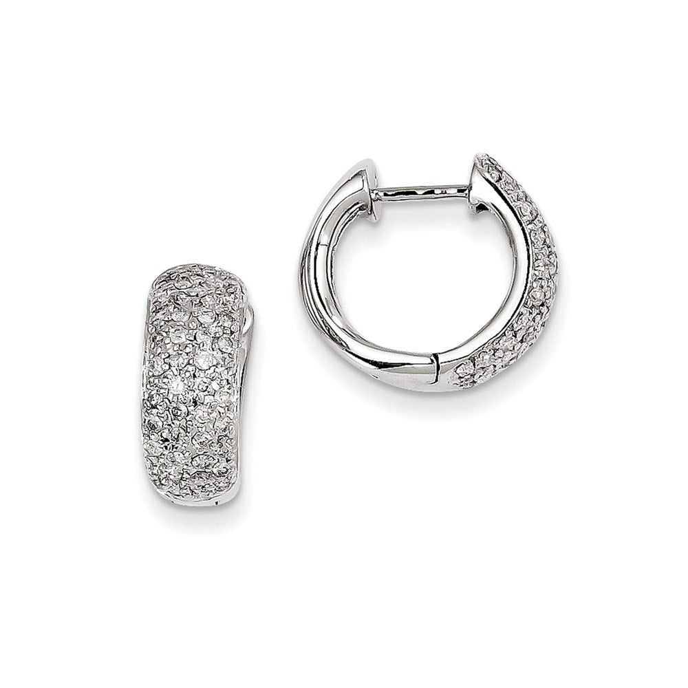 14k White Gold Real Diamond Hinged Hoop Earrings