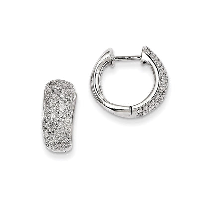 14k White Gold Real Diamond Hinged Hoop Earrings