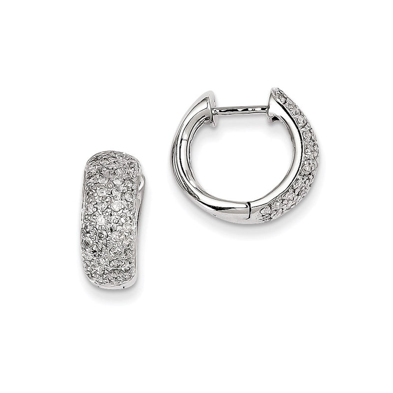 14k White Gold Real Diamond Hinged Hoop Earrings