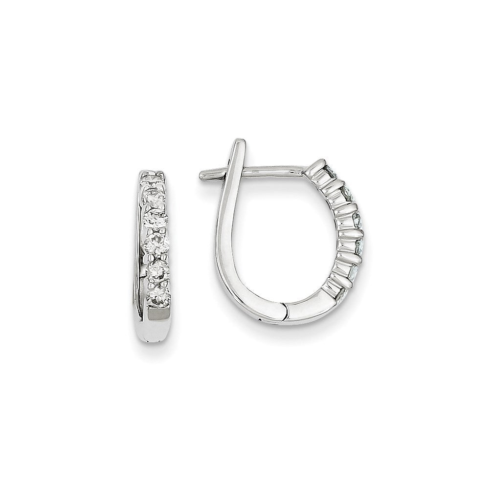 14k White Gold Real Diamond Hinged Hoop Earrings