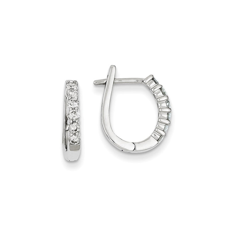 14k White Gold Real Diamond Hinged Hoop Earrings