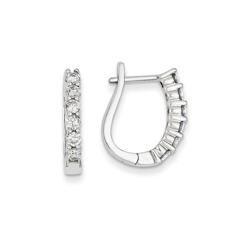 14k White Gold Real Diamond Hinged Hoop Earrings