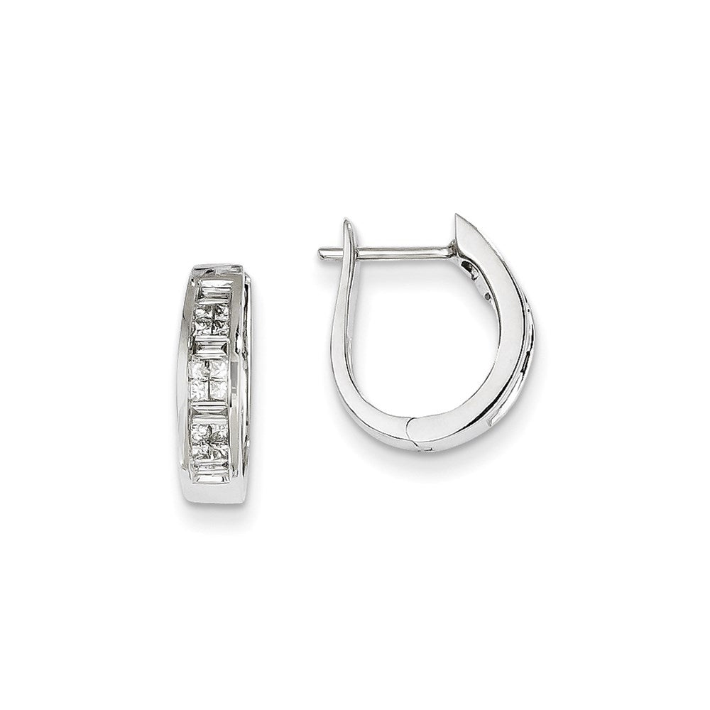 14k White Gold Real Diamond Hinged Hoop Earrings