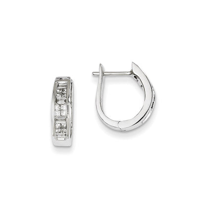 14k White Gold Real Diamond Hinged Hoop Earrings