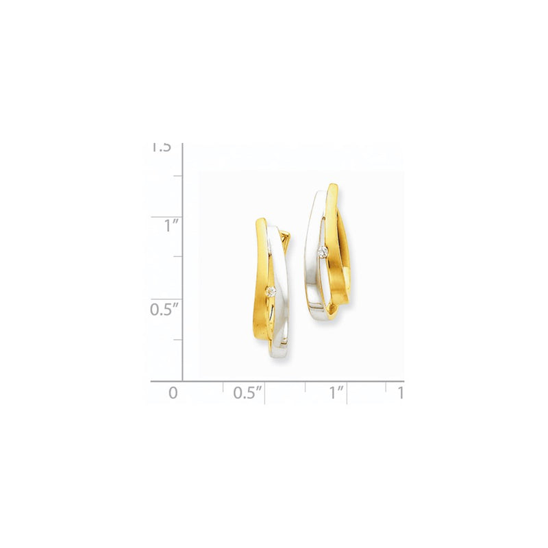 14k Yellow Gold Two-tone Real Diamond Hinged Hoop Earrings