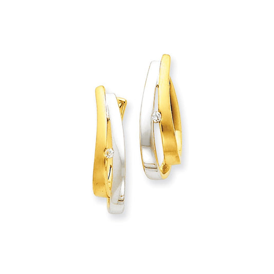 14k Yellow Gold Two-tone Real Diamond Hinged Hoop Earrings