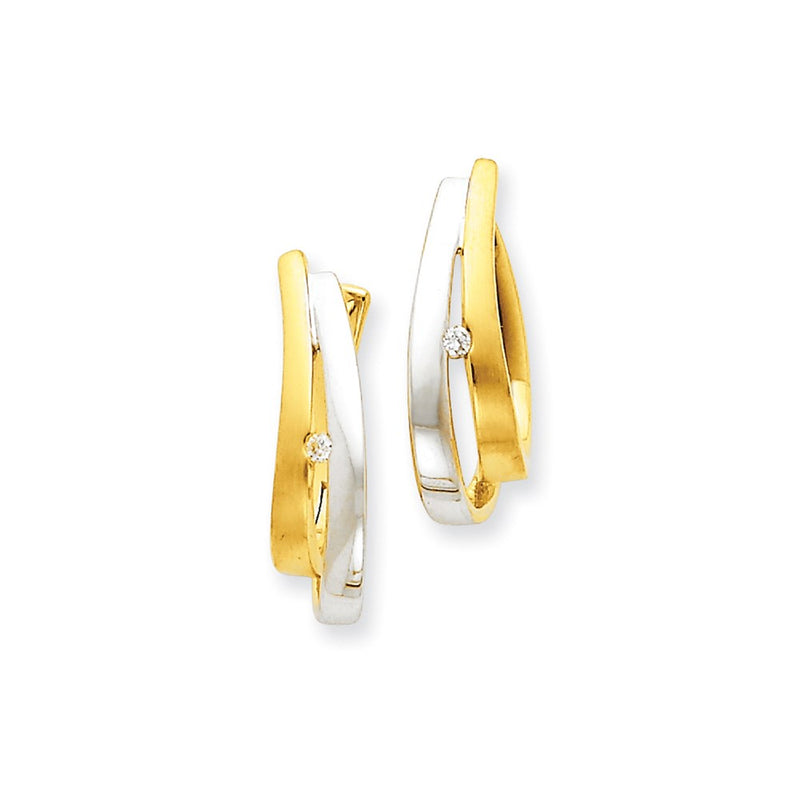 14k Yellow Gold Two-tone Real Diamond Hinged Hoop Earrings