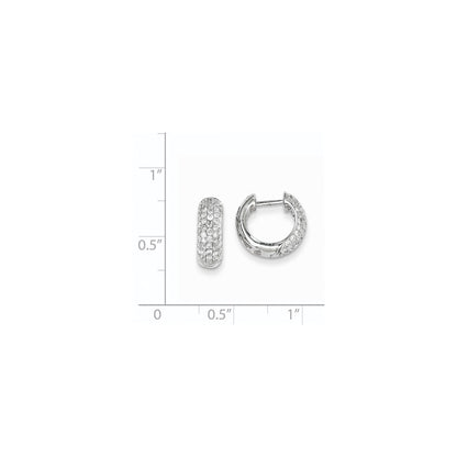 14k White Gold Real Diamond Hinged Hoop Earrings