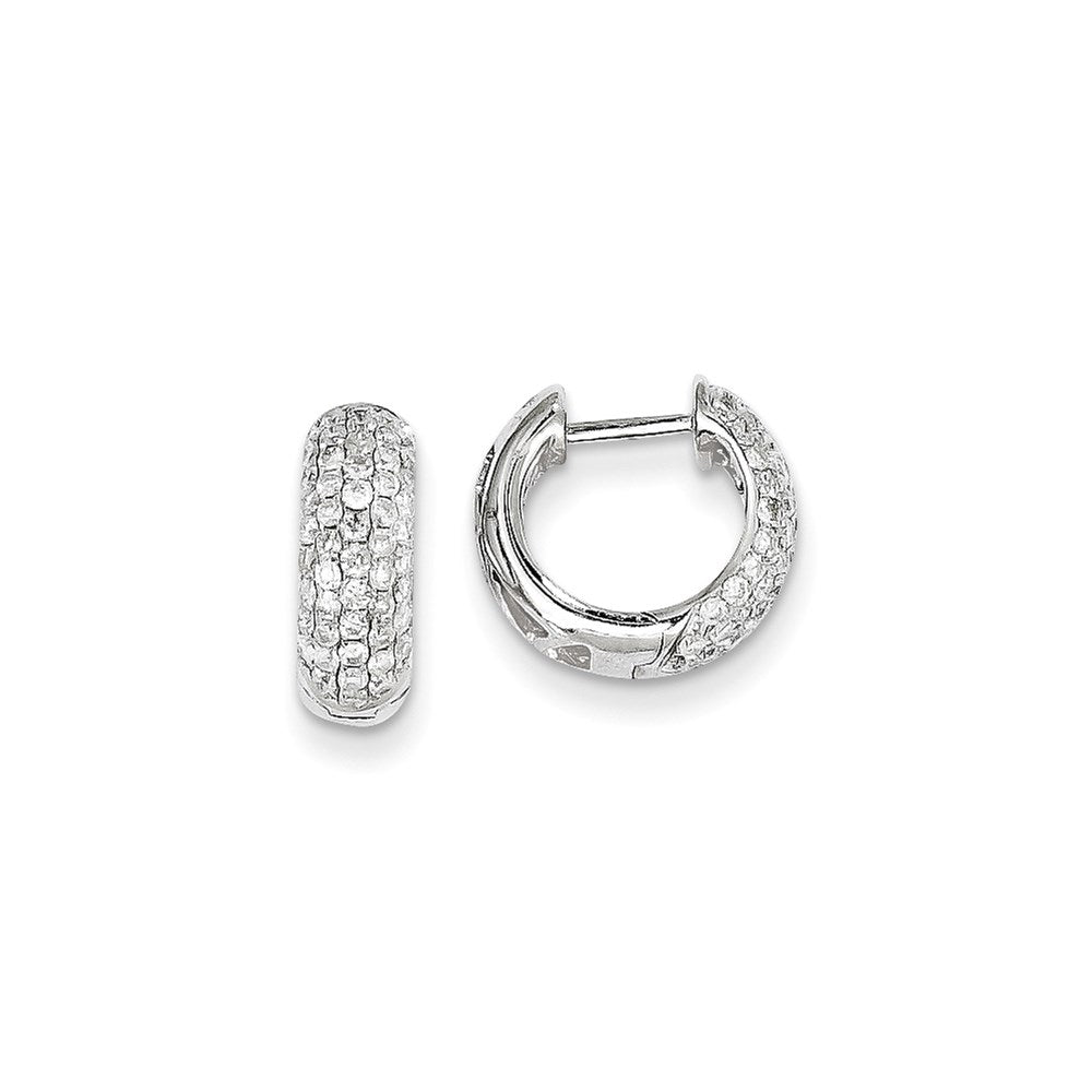 14k White Gold Real Diamond Hinged Hoop Earrings