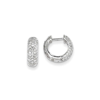 14k White Gold Real Diamond Hinged Hoop Earrings