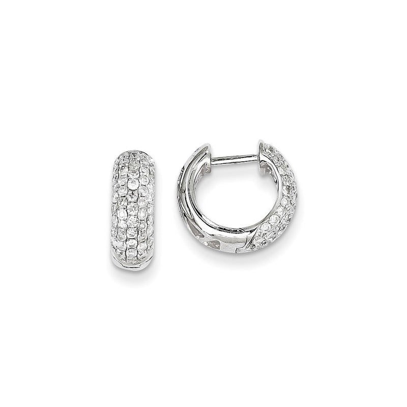 14k White Gold Real Diamond Hinged Hoop Earrings