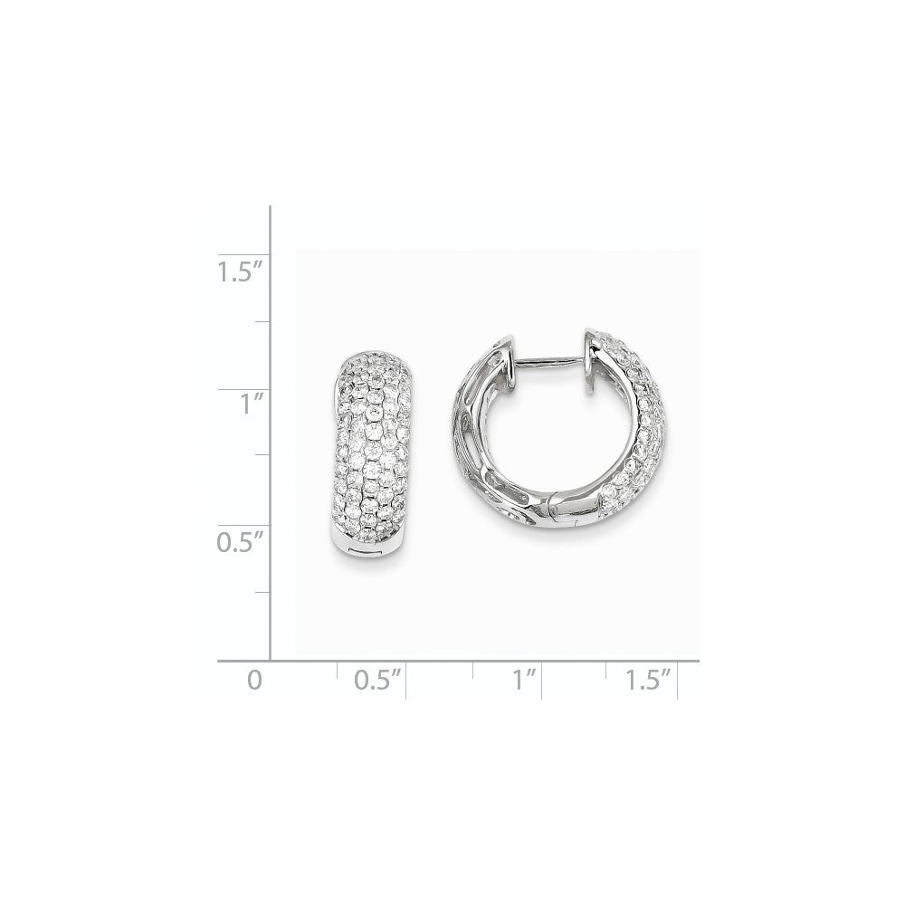 14k White Gold Real Diamond Hinged Hoop Earrings