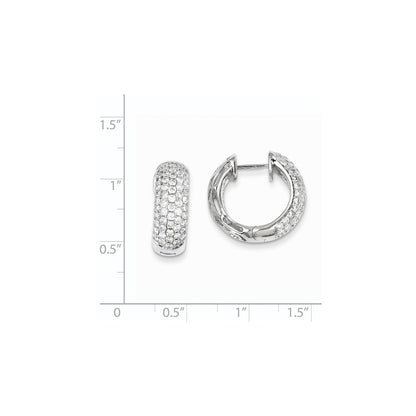 14k White Gold Real Diamond Hinged Hoop Earrings