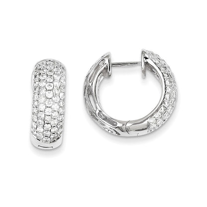14k White Gold Real Diamond Hinged Hoop Earrings
